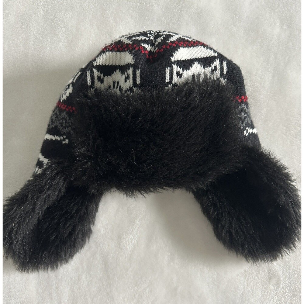 GAP Star Wars Boys Trapper Hat Black Knit Faux Fur Winter Beanie Size S/M 52-55